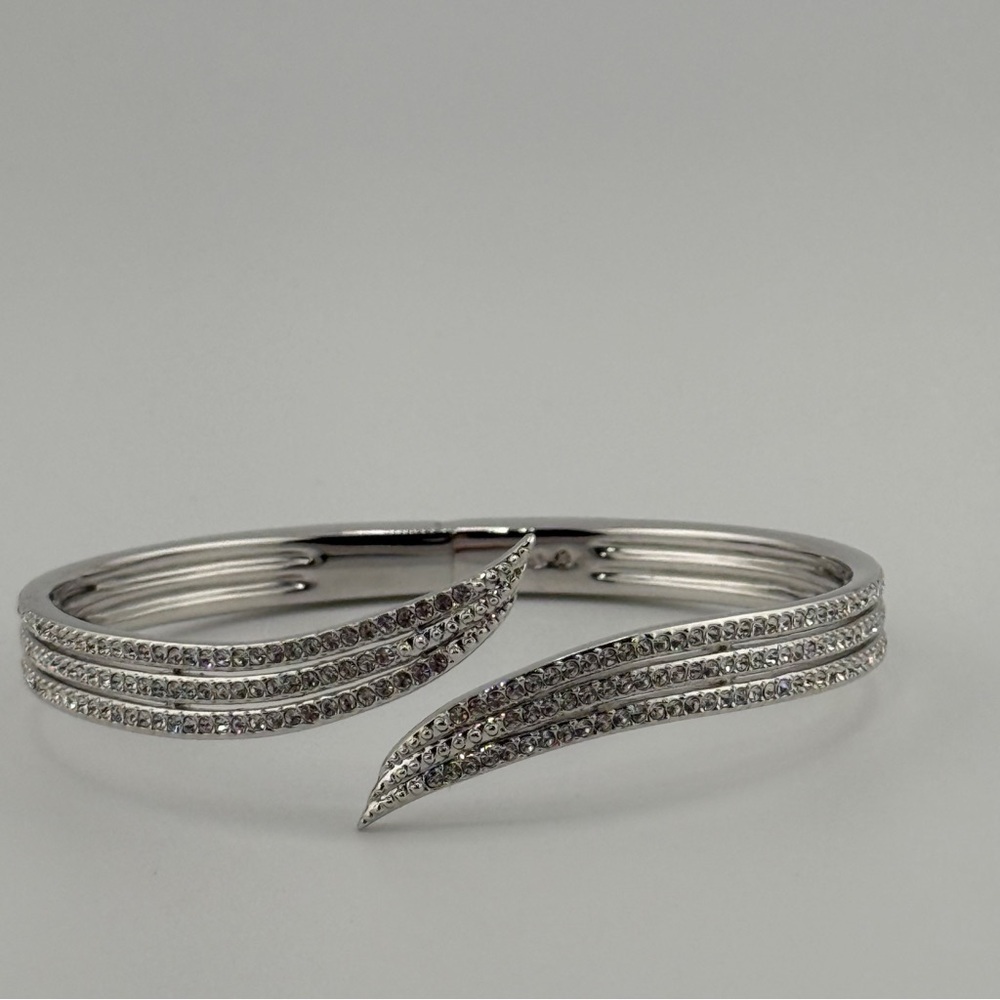 NADRI Silver Tone Crystal Pavé Hinged Cuff Bracelet Wrap Bangle Statement